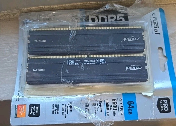 Crucial Pro 64GB DDR5 RAM Kit (2x32GB), 5600MHz, Desktop Memory CP2K32G56C46U5
