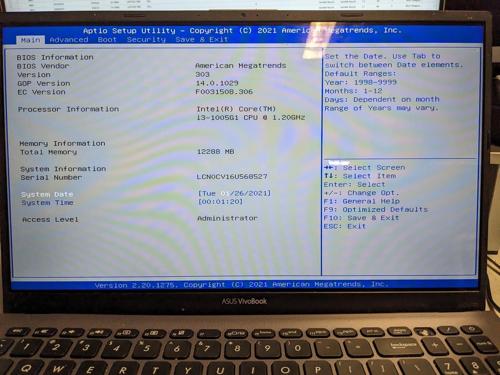 ASUS VIVOBOOK F512J i3-1005G1 @ 1.20 GHz, 12GB RAM, NO HDD/OS