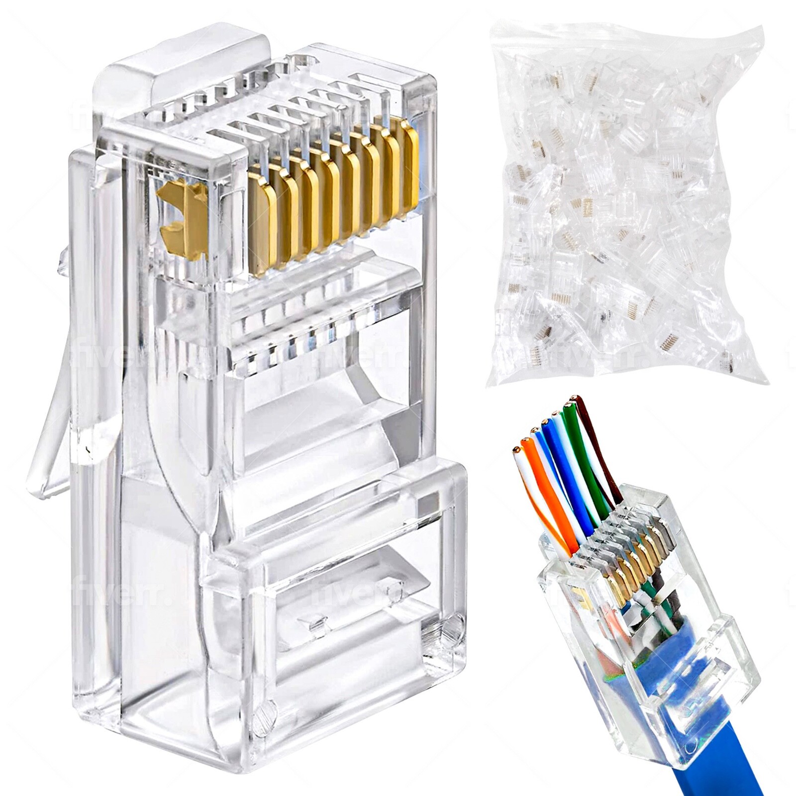 100 pcs-RJ45 Cat5e Pass Through Connector Ethernet Network cable plug ez crimp