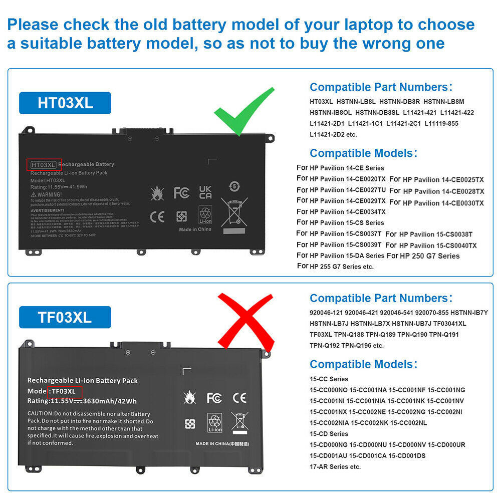 HT03XL Laptop Battery for HP Pavilion L11421-2C2 L11119-855 15-CS 15-DA 41.9Wh