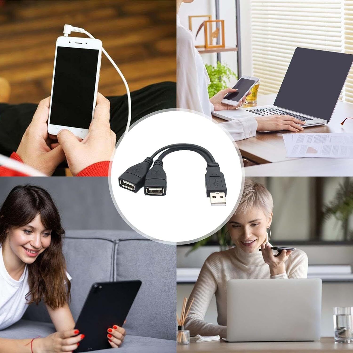 USB 2.0 A Male To 2 Dual USB Female Jack Y Splitter Hub Power Cord Adapter Cable