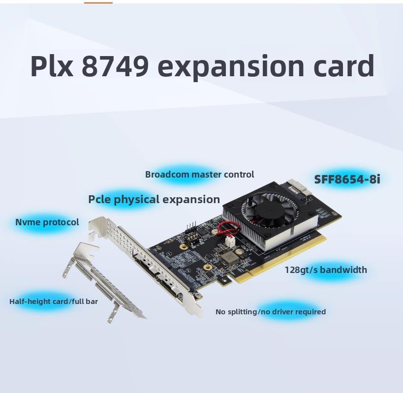 PCIE3.0 X16 Adapter PLX8749 SFF-8654-8I 3 *SFF8654 8I 2*M.2 Nvme FOR ZFS TrueNAS