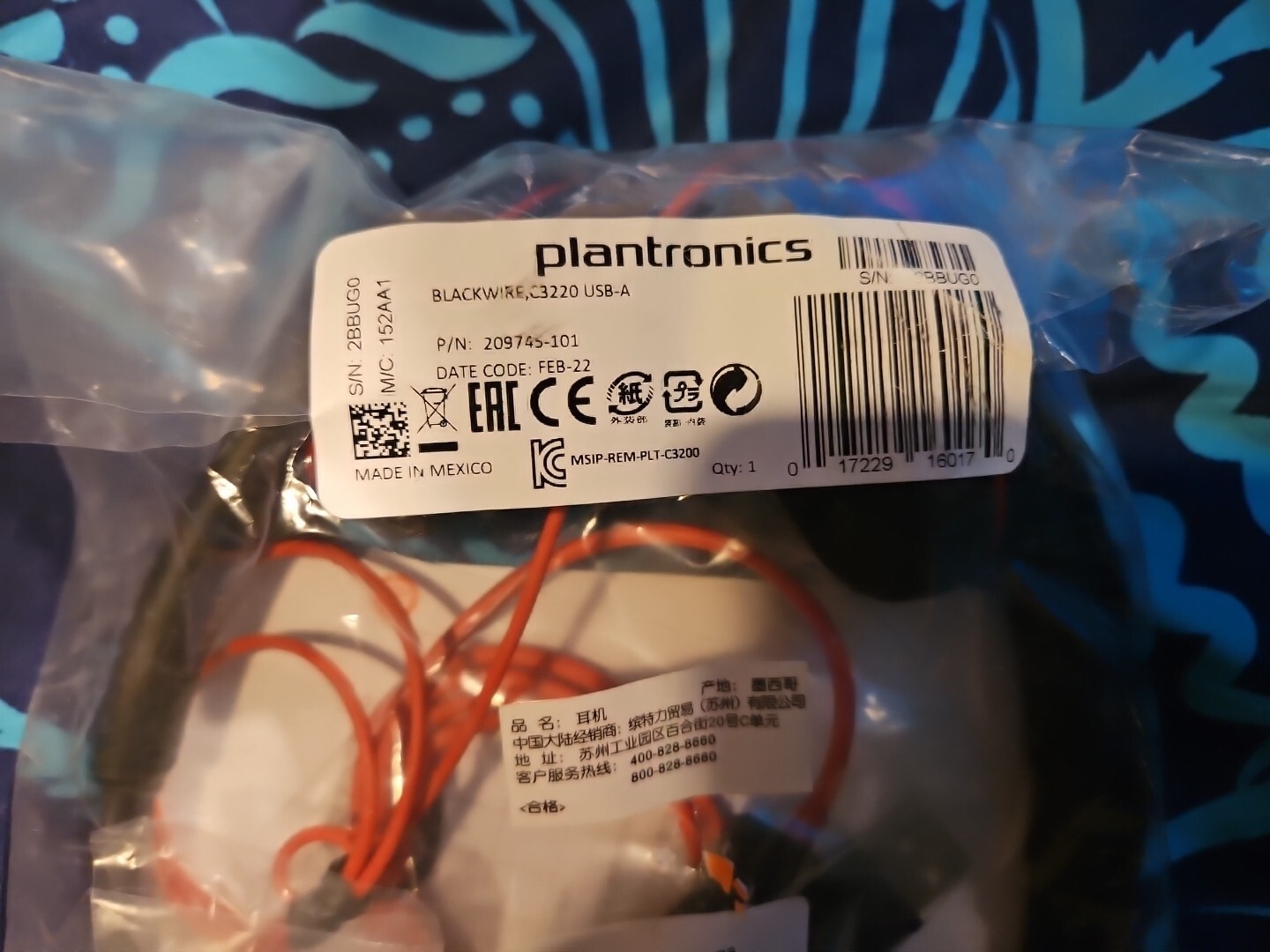 Plantronics Blackwire C3220 USB-A Binaural UC Headset 209745-201 New in BulkPack