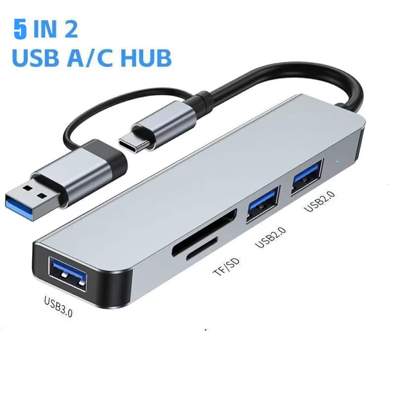 USB 3.0 Type-C Hub – 5-Port Multi-Splitter with TF/SD Card Reader & OTG for Andr