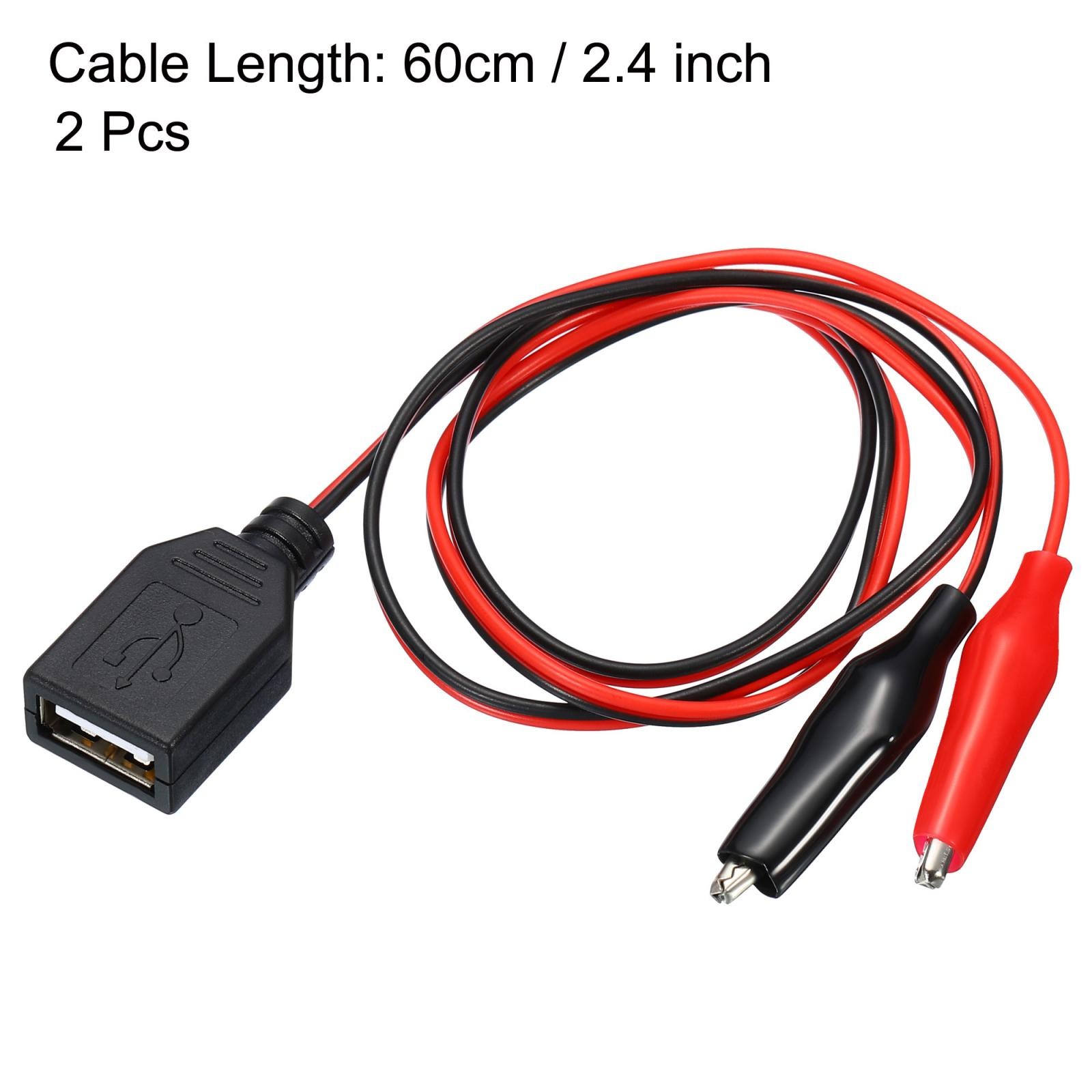 USB Female to Alligator Clips 60cm Test Wire Black, Red 2Pcs
