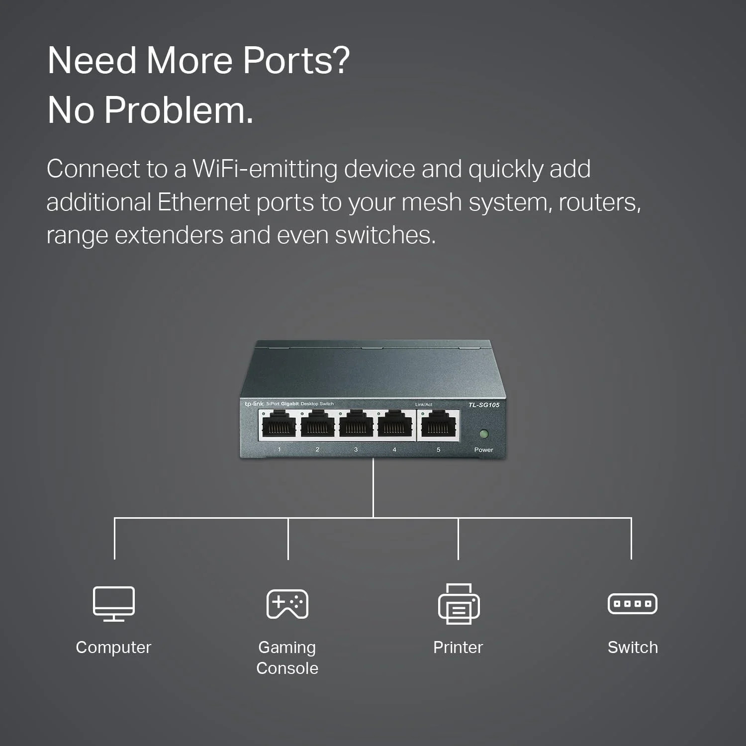 TP-Link TL-SG105, 5 Port Gigabit Unmanaged Ethernet Switch, Network Hub, Etherne