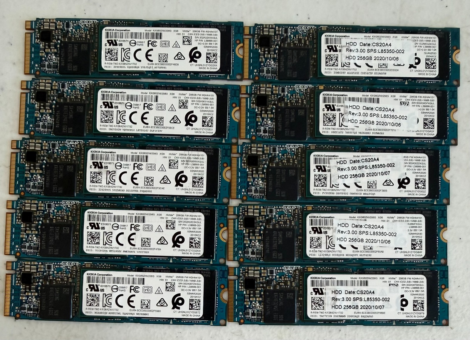 Lot of 10 Kioxia 256GB NVMe KXG6AZNV256G Solid State Drive SSD PCIe FREE US Ship