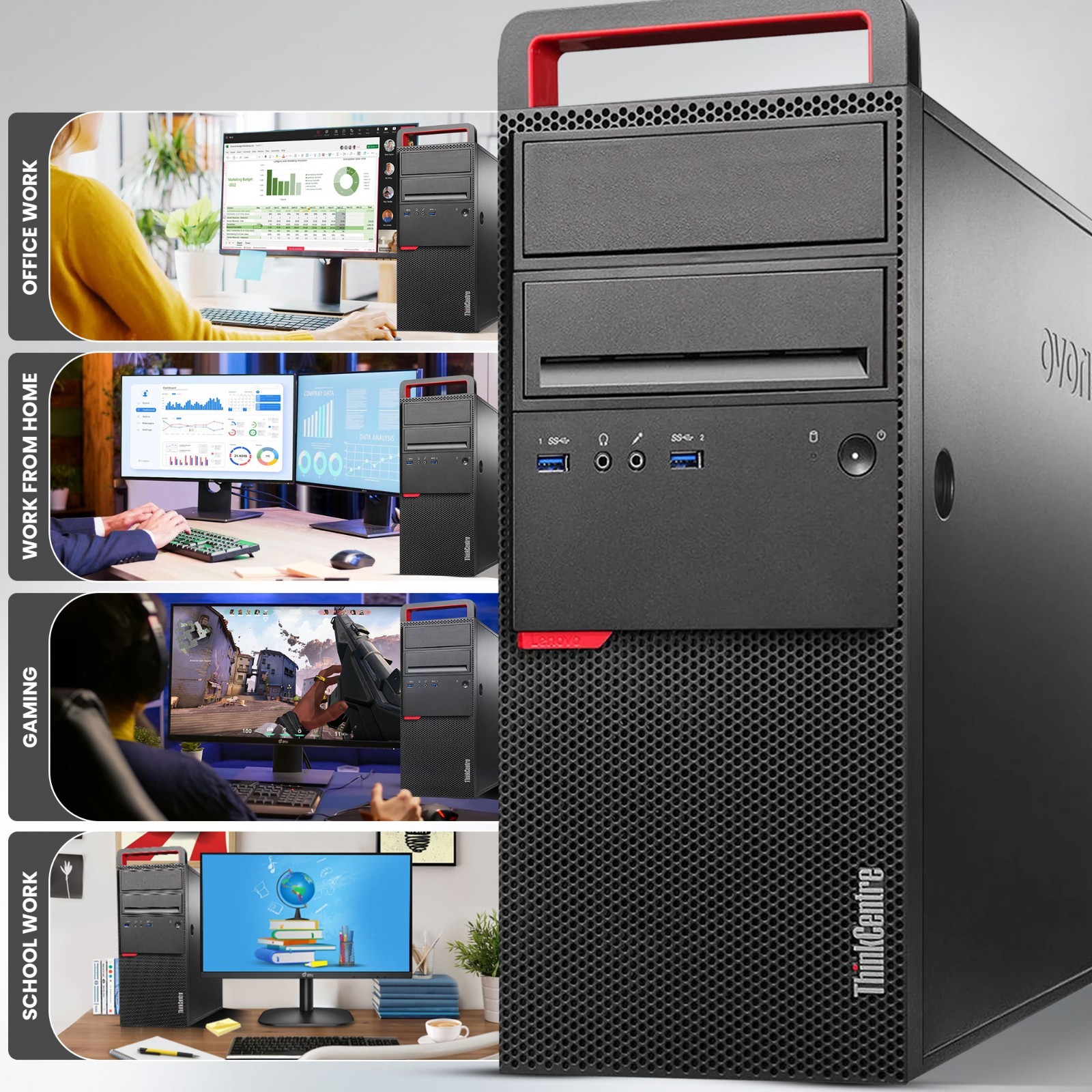 Lenovo ThinkCentre Gaming Tower PC i5-6th 16GB RAM 512GB SSD HDD NVIDIA Win 11