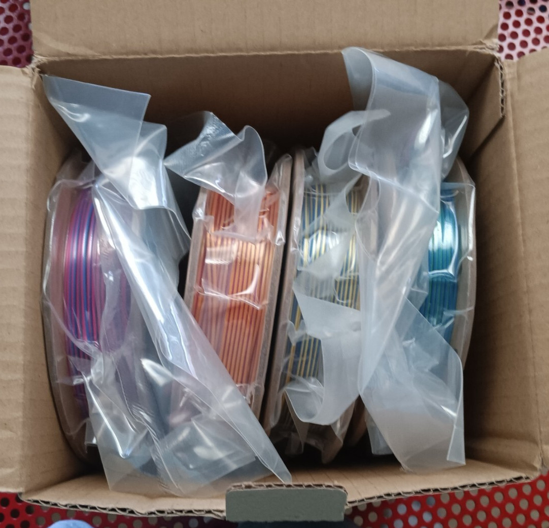 OVV3D Tri-Color Silk PLA Filament – 1.75mm, 0.2kg Rolls (4-Pack Bundle)