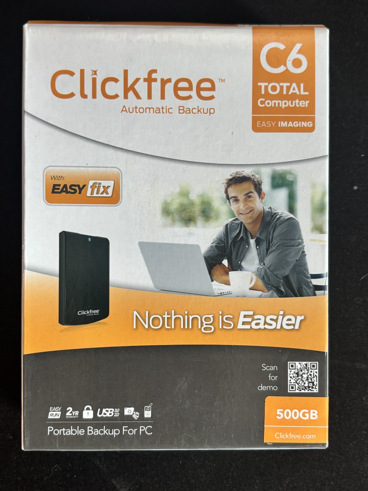 Clickfree C6 Total Computer Backup 500GB Portable Drive PC New Sealed