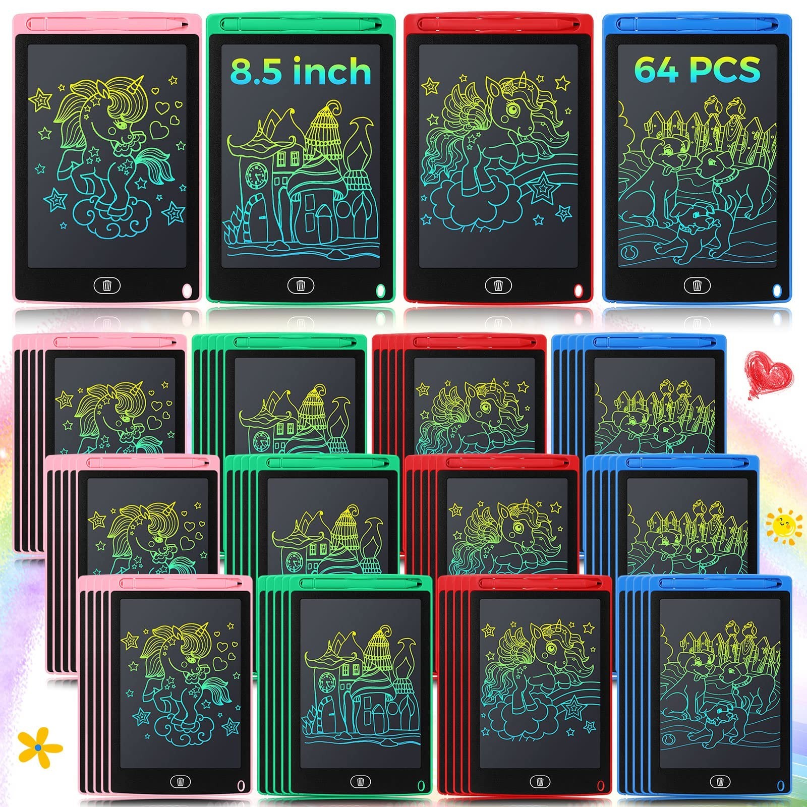 64 Pcs LCD Writing Tablet Doodle Board – 8.5 Inch Reusable Drawing Pad, Kids Edu