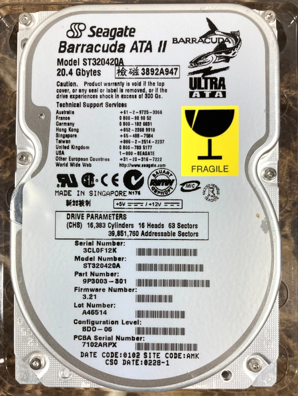Seagate Sun Barracuda Ultra ATA II 20.4 GB Internal Hard Drive ST320420A 2002