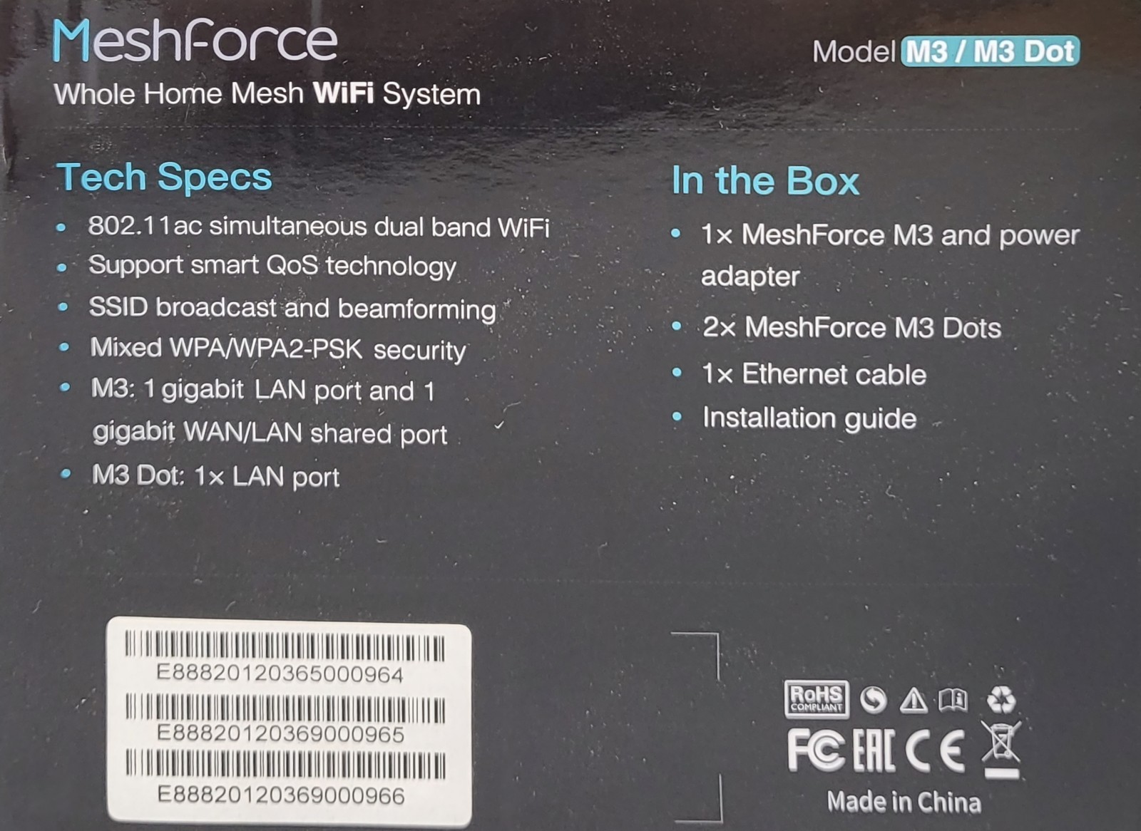 MeshForce Whole Home Mesh WiFi System M3 / M3 Dot Extenders, Black
