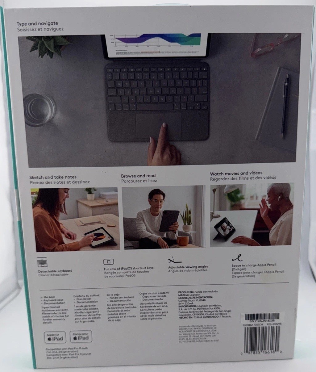 Logitech Combo Touch iPad Pro 11-inch 1st 2nd 3rd 4th Gen Keyboard Case Trackpad