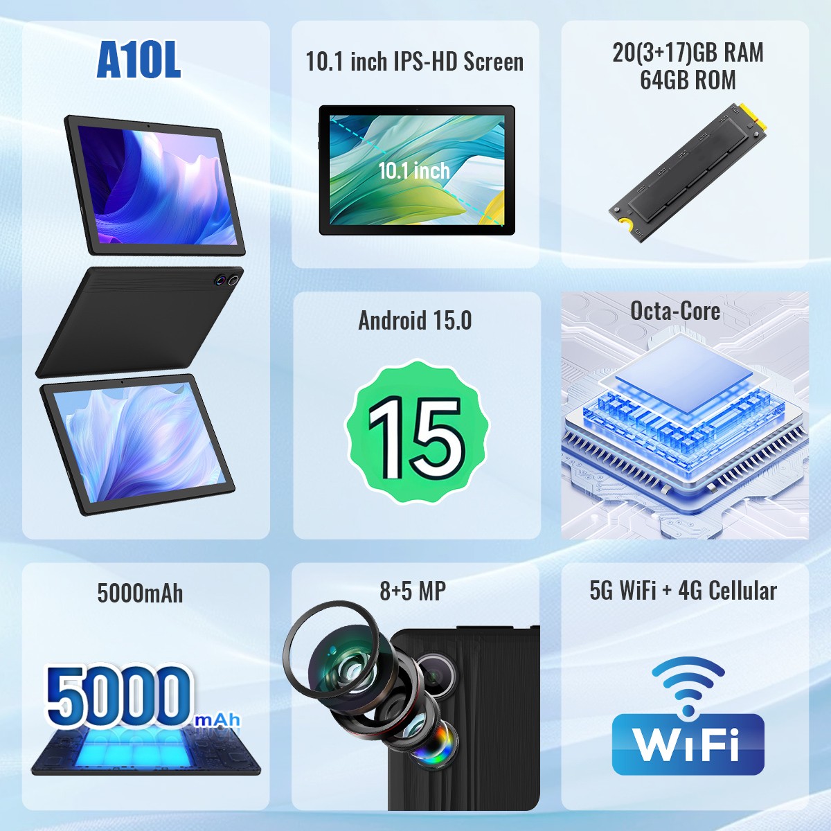 Urao 2026 New Octa-Core Android 15 Tablet 20(3+17)GB RAM 64GB ROM 5000mAh IPS HD