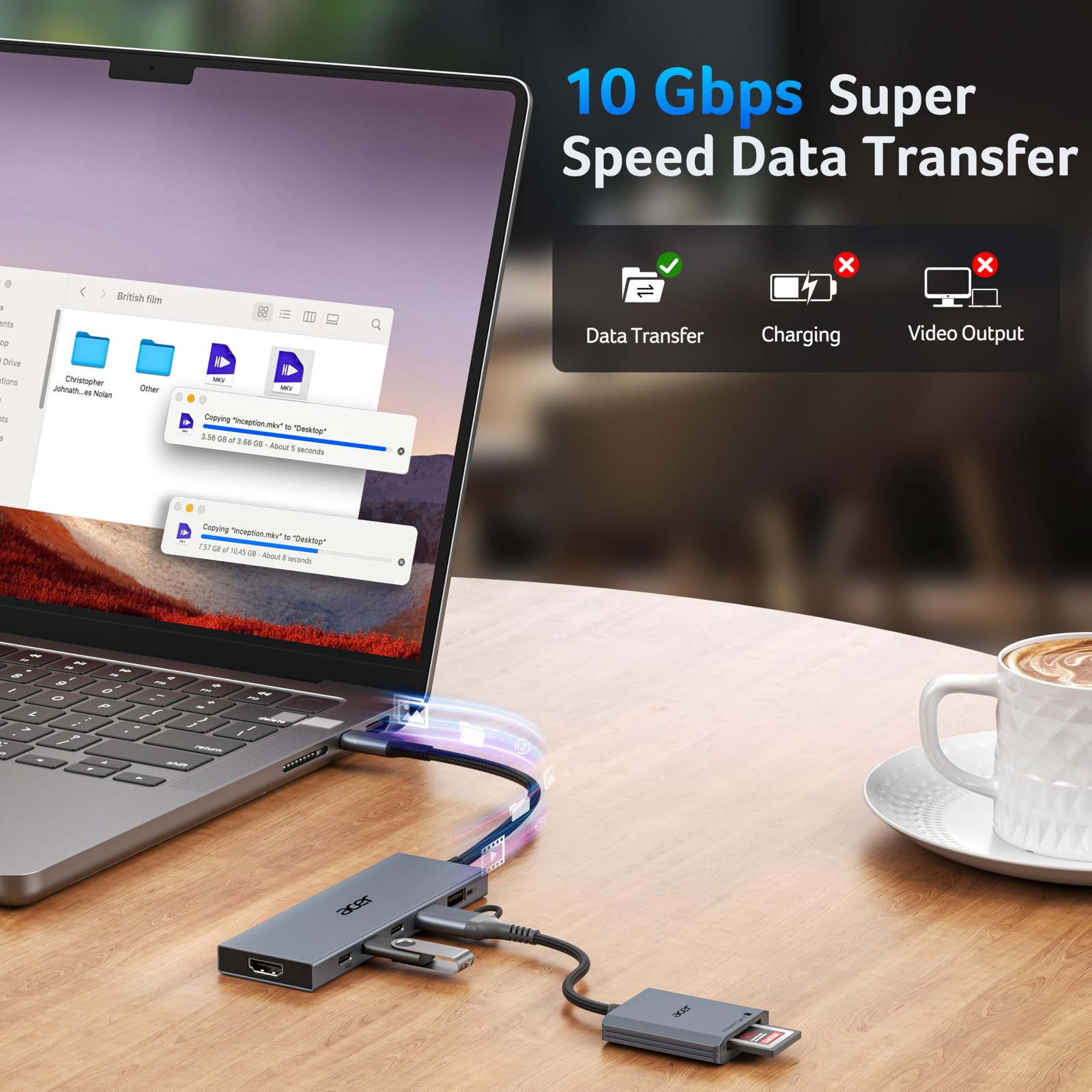 Acer 6 in 1 USB C Hub 10Gbps USB C to HDMI Adapter 4K@60Hz 2×USB C 3.2 1×USB A