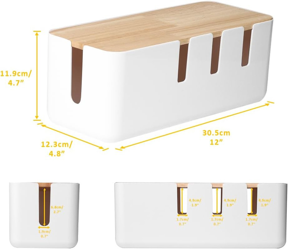 Cable Management Box 12x5x4.5in Cord Organizer for Desk TV Power Strips