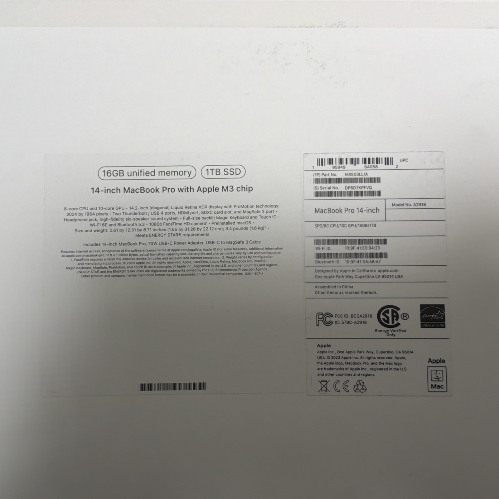 2023 Apple MacBook Pro 14″ M3, 10C GPU, 16GB RAM, 1TB SSD, MXE03LL/A Model A2918
