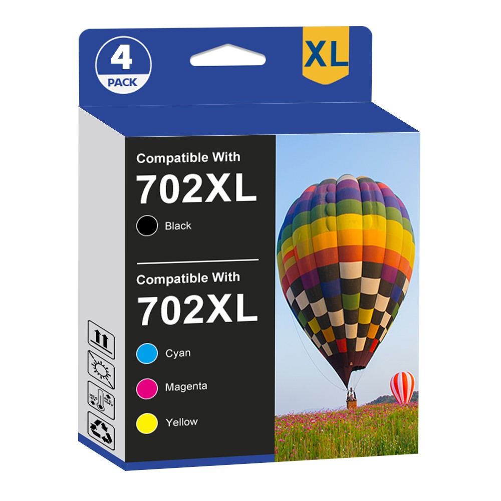 4pk 702XL T702 XL Ink Cartridge for Epson 702 Workforce WF-3720 WF-3730 WF-3733