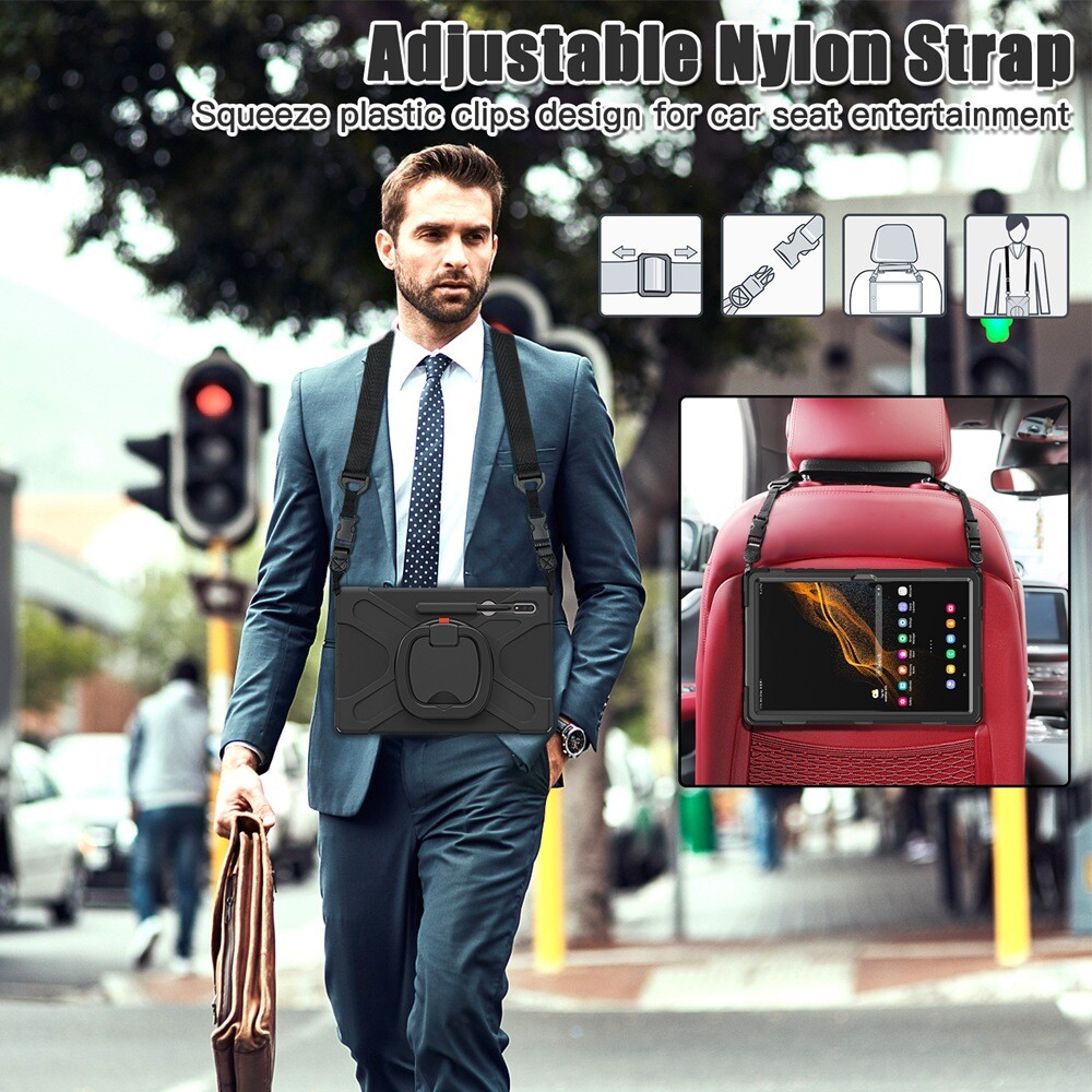 For Samsung Galaxy Tab S9 Ultra S9 Plus S8 Rotating Shockproof Carry Tablet Case