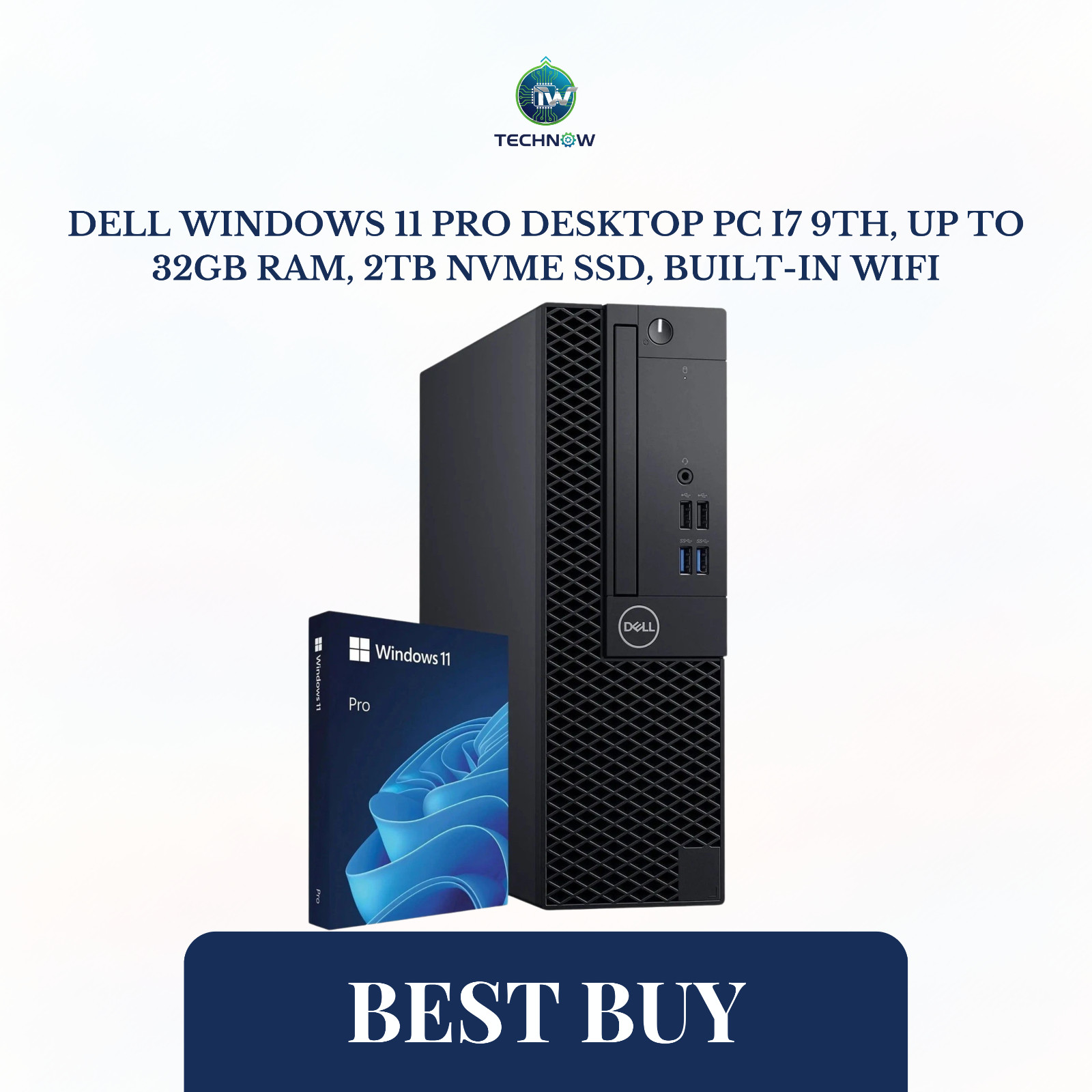 Dell Windows 11 Desktop PC i7 9th, up to 32GB RAM, 2TB NVMe SSD, Built-In WiFi