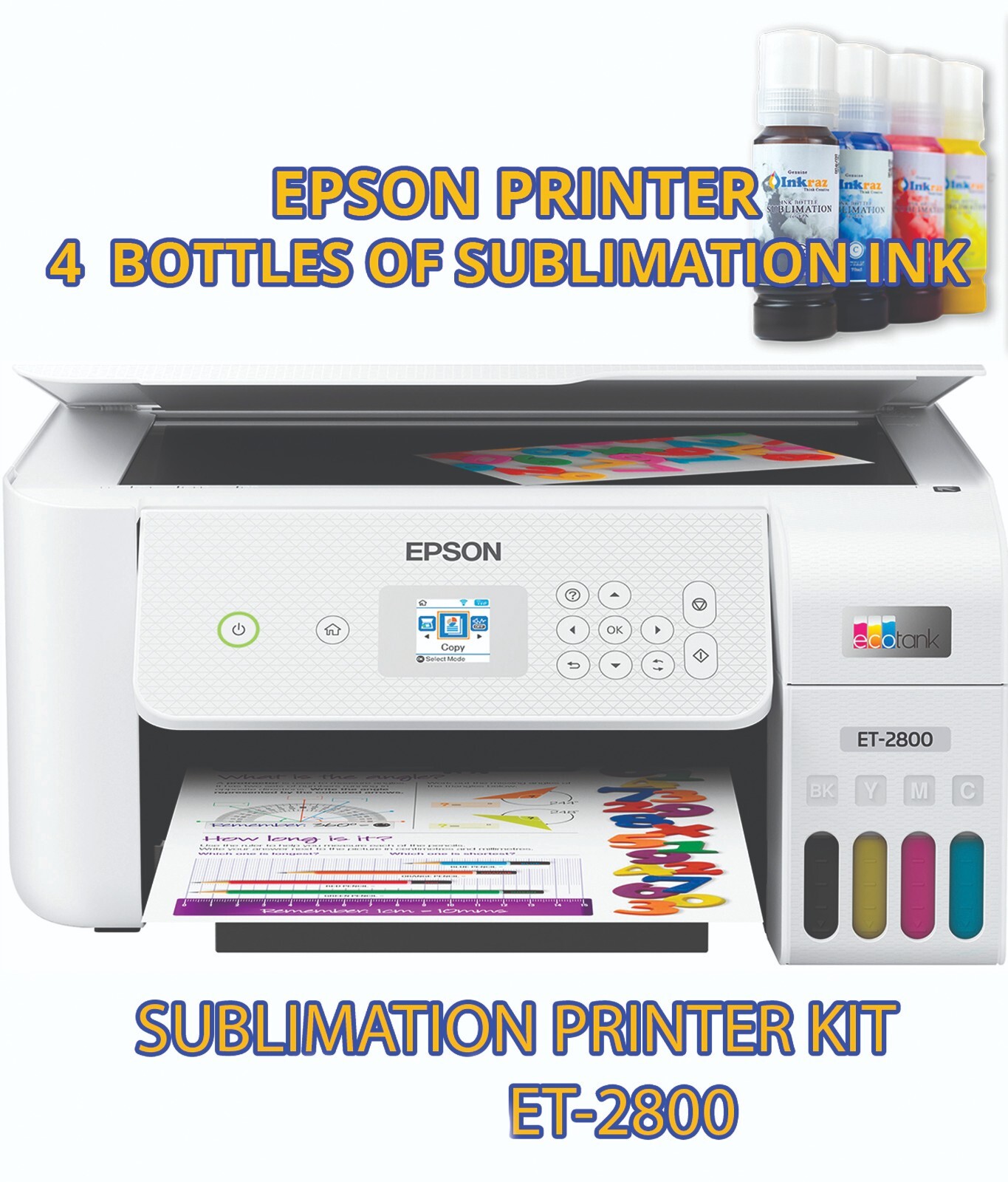 Espon Printer Sublimation Ink, White, Sublimation Printer Bundle with sublipaper
