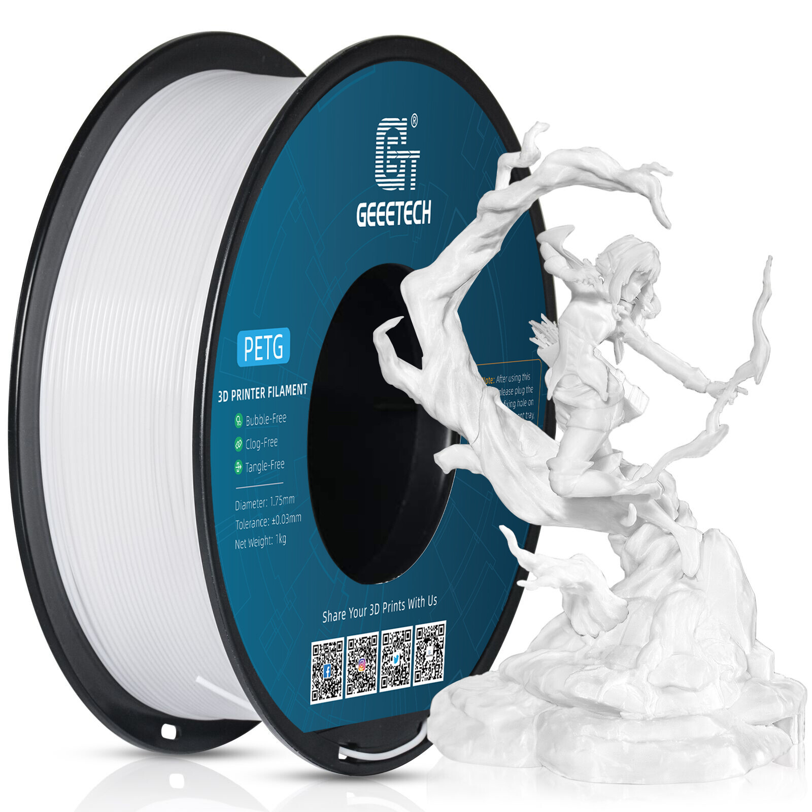 On Sale GEEETECH Filament PETG White 1.75mm 1kg Consumables For FDM 3D Printer