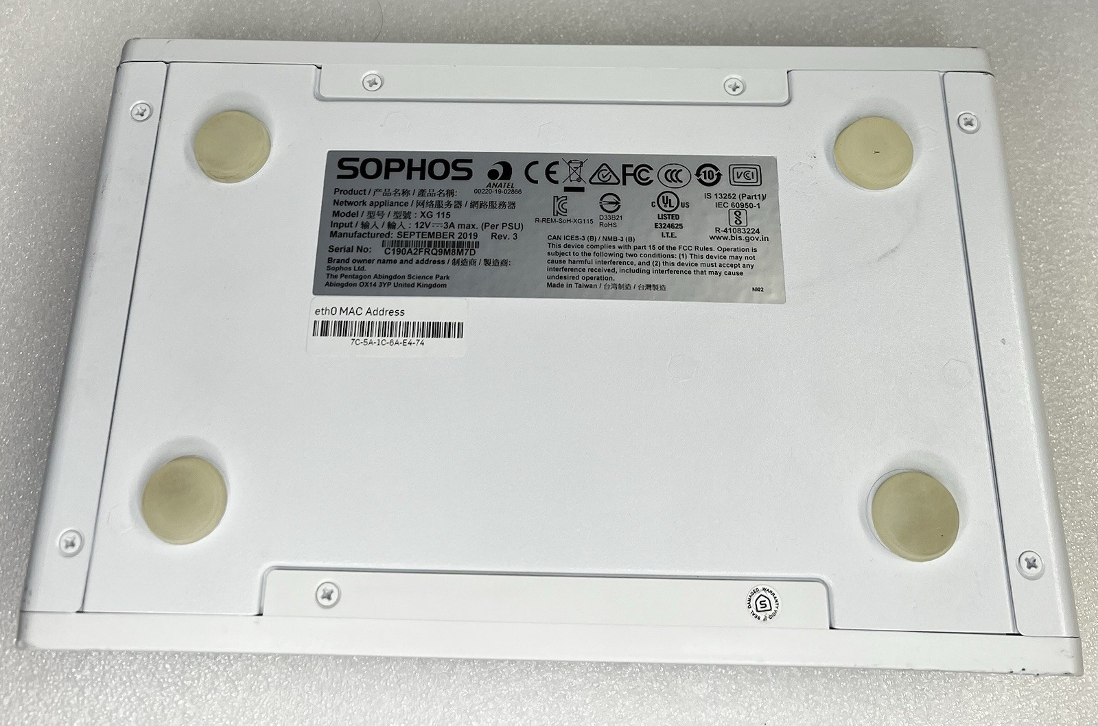 Sophos XG 115 Rev 3 Network Appliance