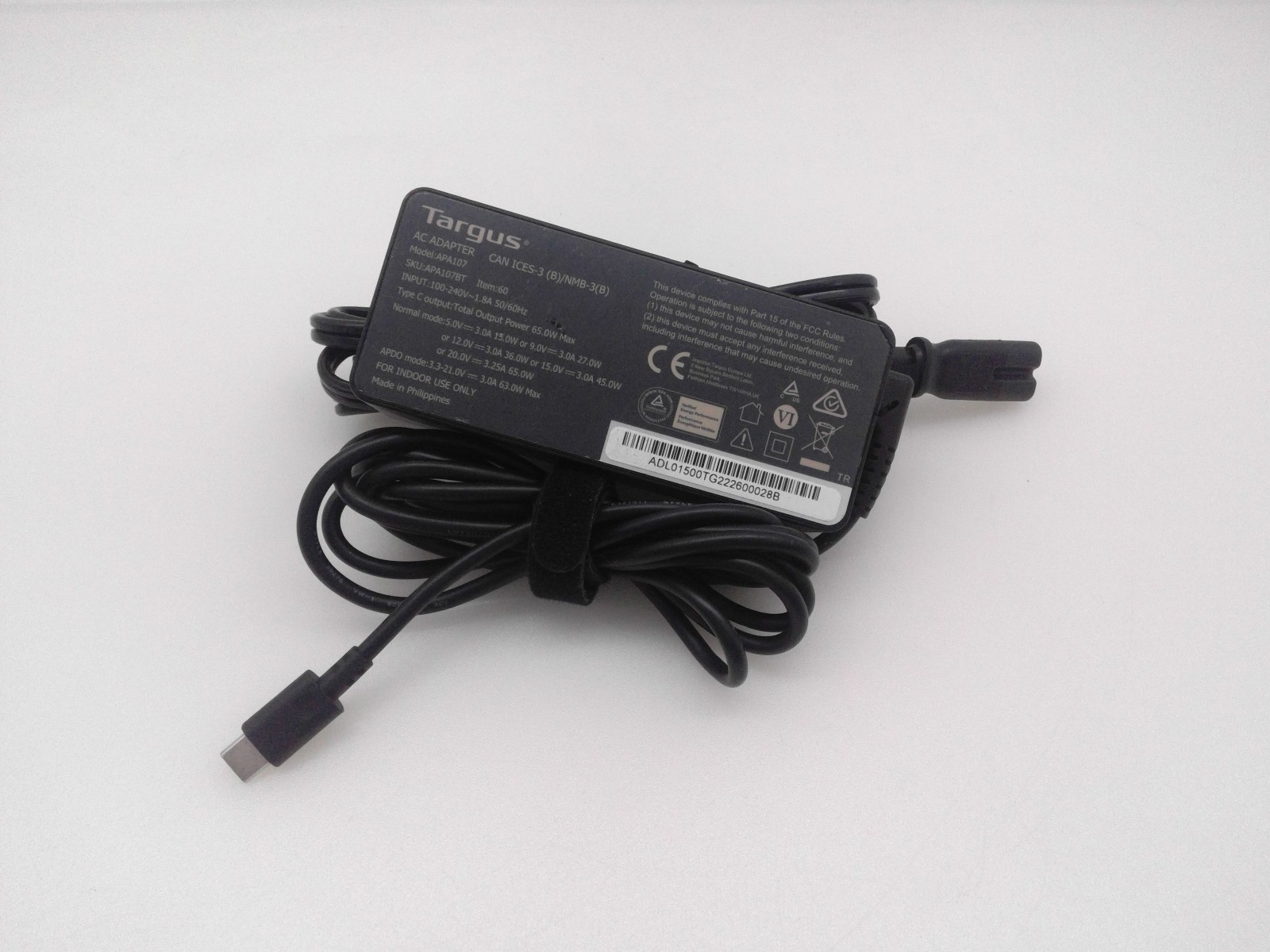 Targus AC Adapter 65W USB-C Laptop Tablet Phone Charger APA107