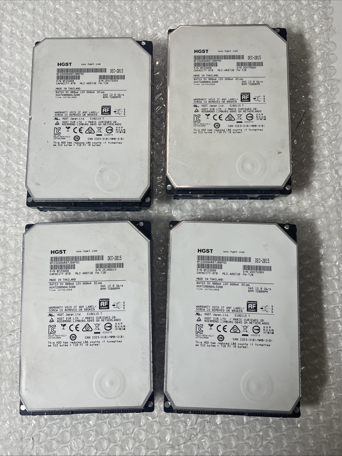 Lot Of 4 HGST HUH728080AL5200 | 0F23268 8TB 7.2K RPM SAS12Gb/s Not Working!!