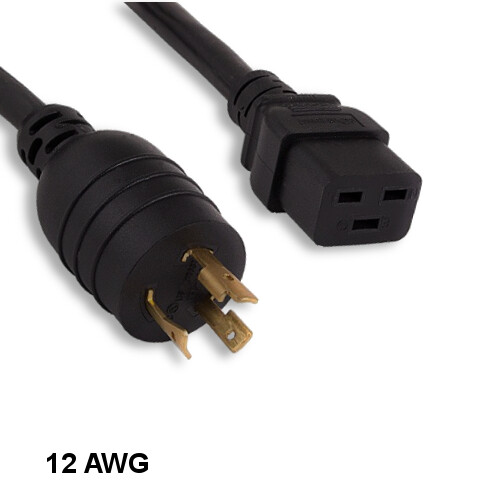 Kentek 6′ ft 12 AWG Power Cord NEMA L6-20P to IEC-60320 C19 20A/250V SJT Black