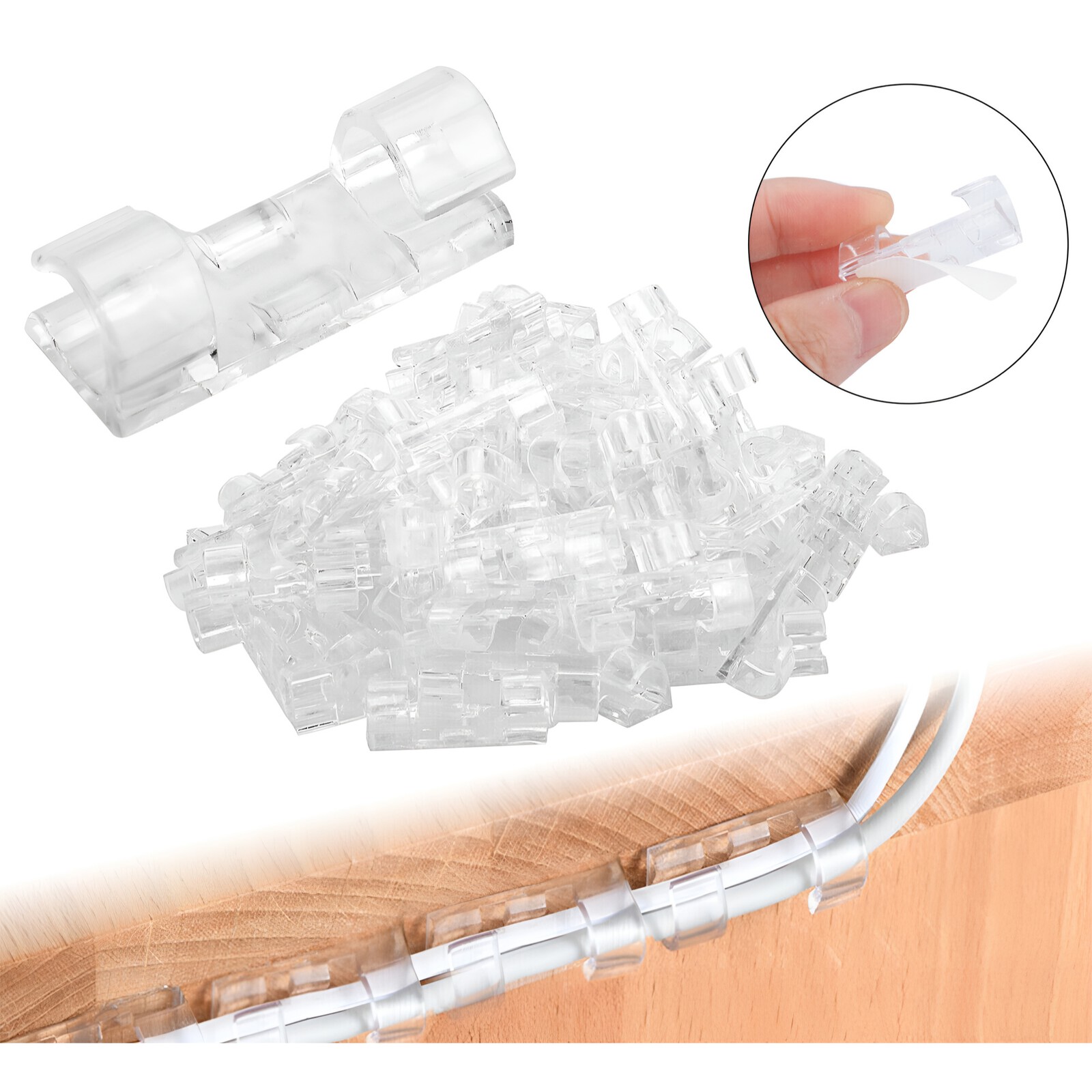 100x Clear Cable Clip Self-Adhesive Management Wire Holder Clamp, 0.26″ Diameter