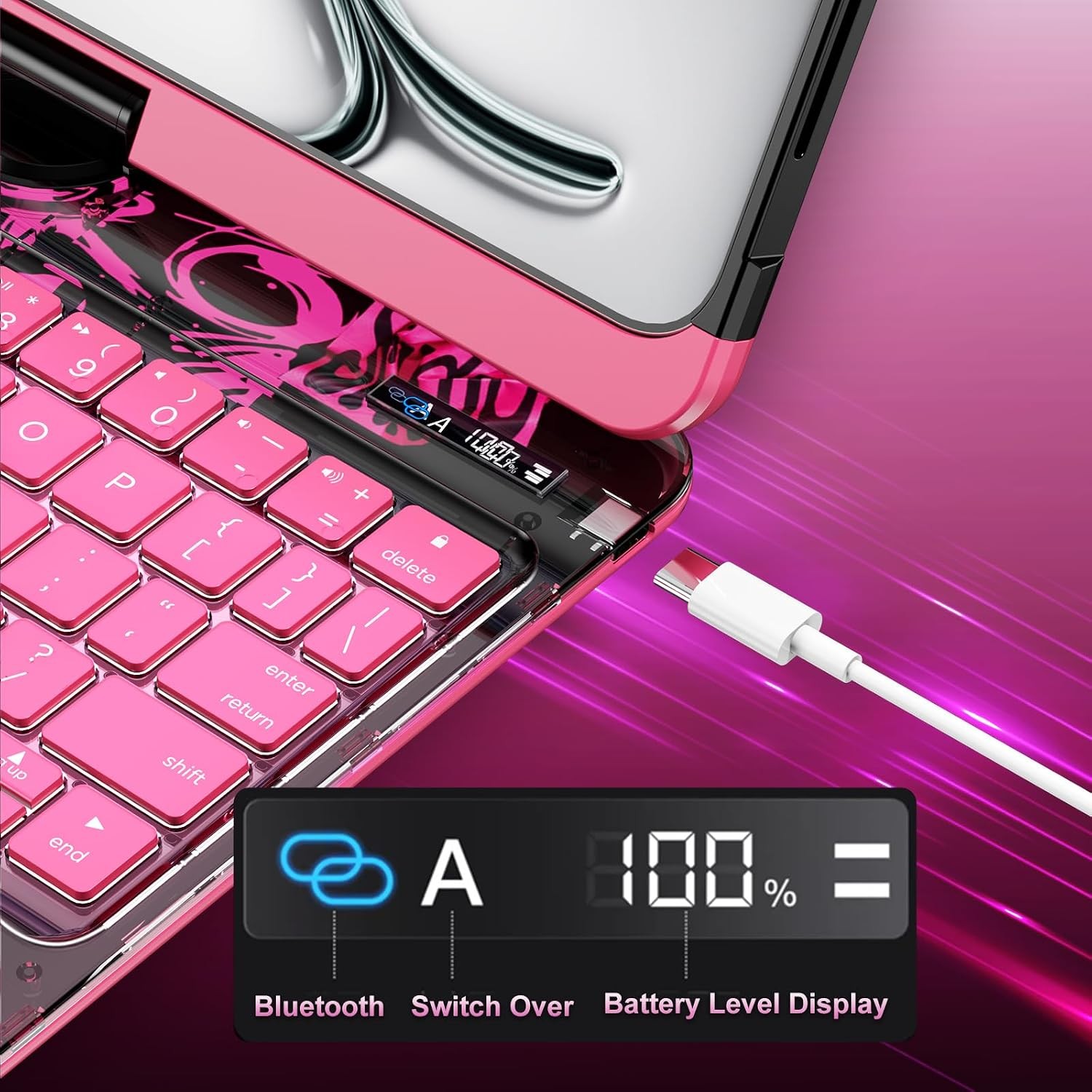 Transparent Case with Wireless Keyboard for iPad A16 11th/10th Gen 360° Rotation