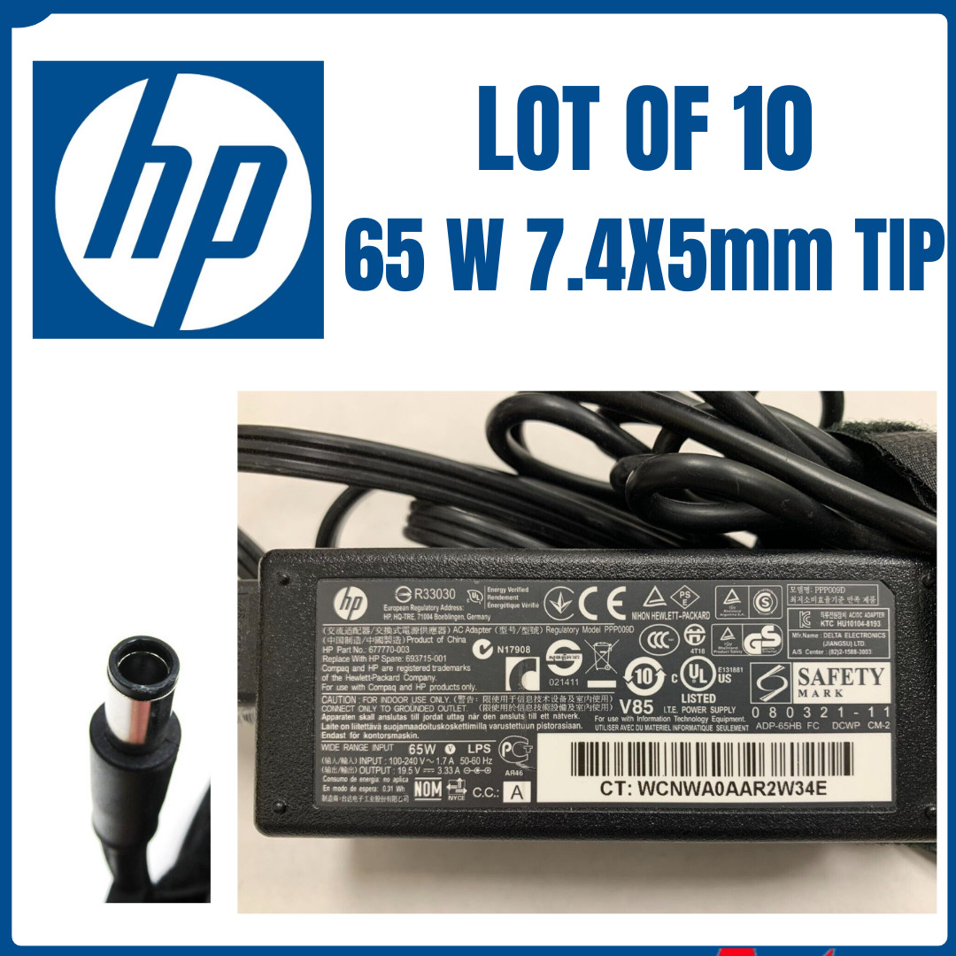 LOT 10 HP 65W AC Adapter EliteDesk Mini 705 800 G2 G3 G4 Power Supply 7.4×5.0MM