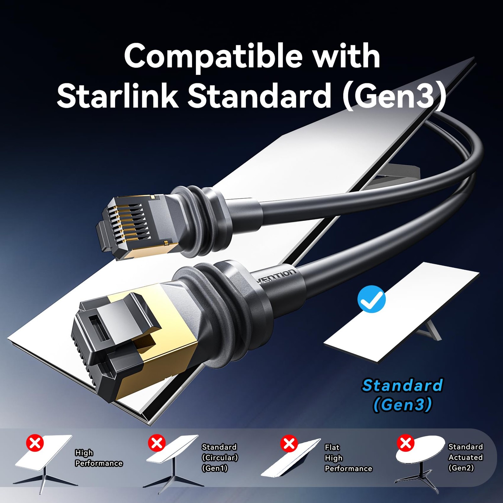 VENTION Starlink Gen 4 Cable, Up to 10Gbps, IP68 Cat 7 135ft, Compatible with…