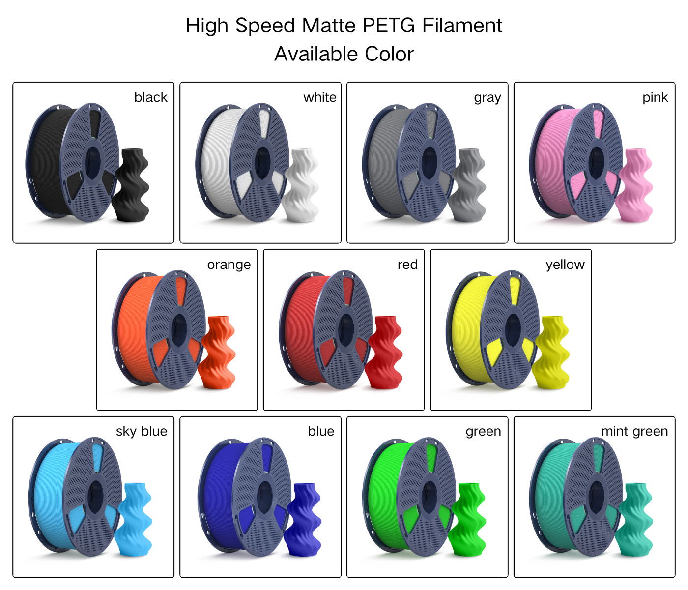 SUNLU High Speed Matte PETG 3D Filament 1.75mm 30mm/s – 600mm/s Print Range 1KG