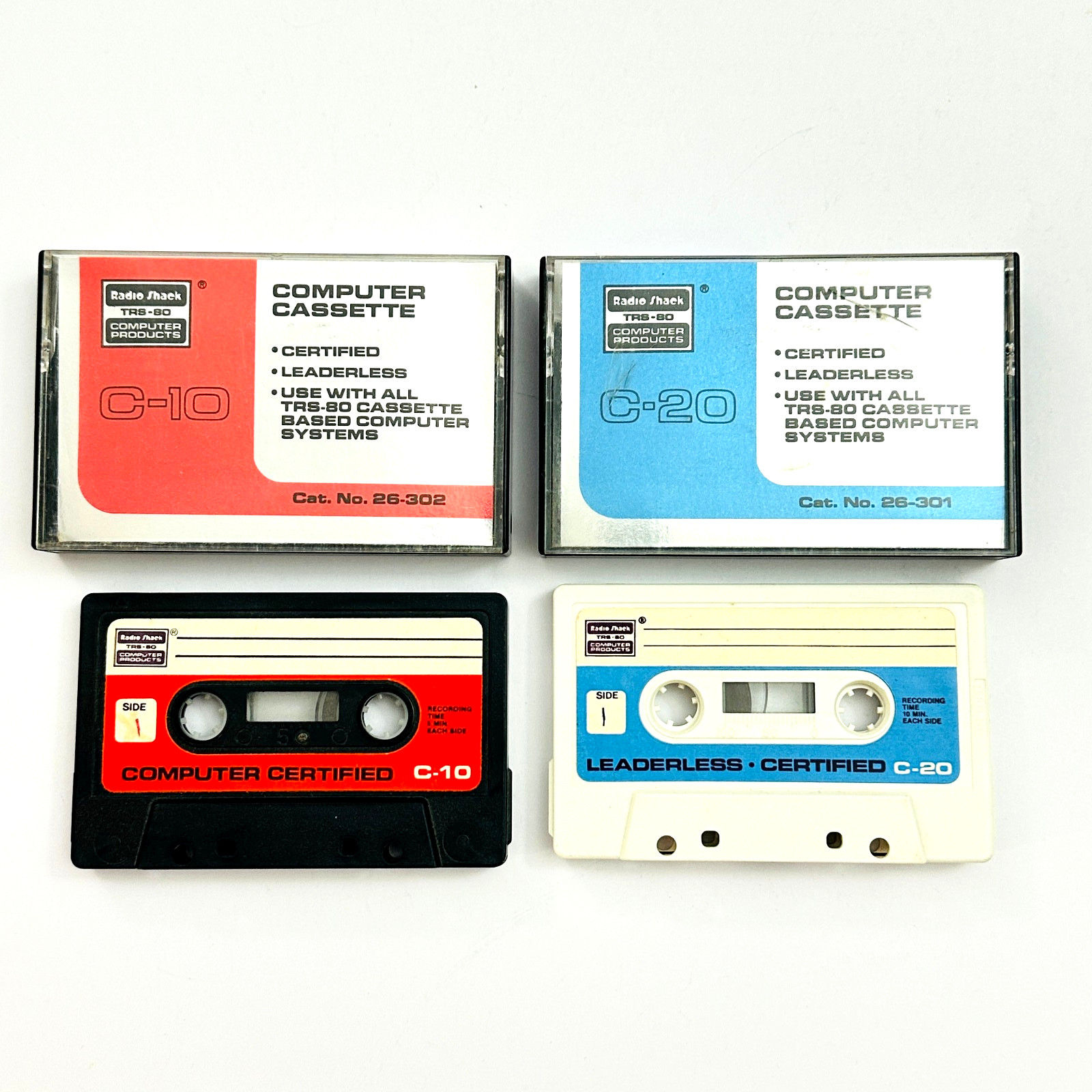 Lot 2 TRS-80 Computer Cassettes Unknown Contents C-10 C-20 Loose Pressure Pads