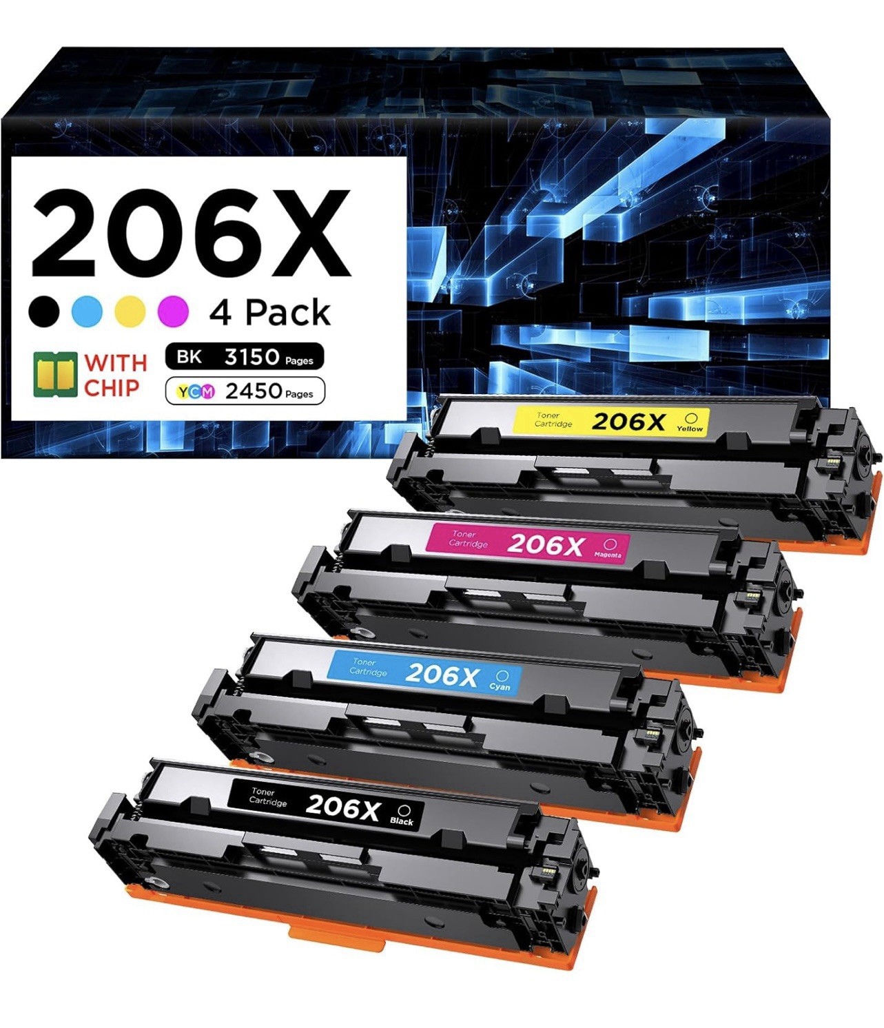 206X HP 4 Pack BCMY Toner Cartridges High Yield Compatible (With Chip)