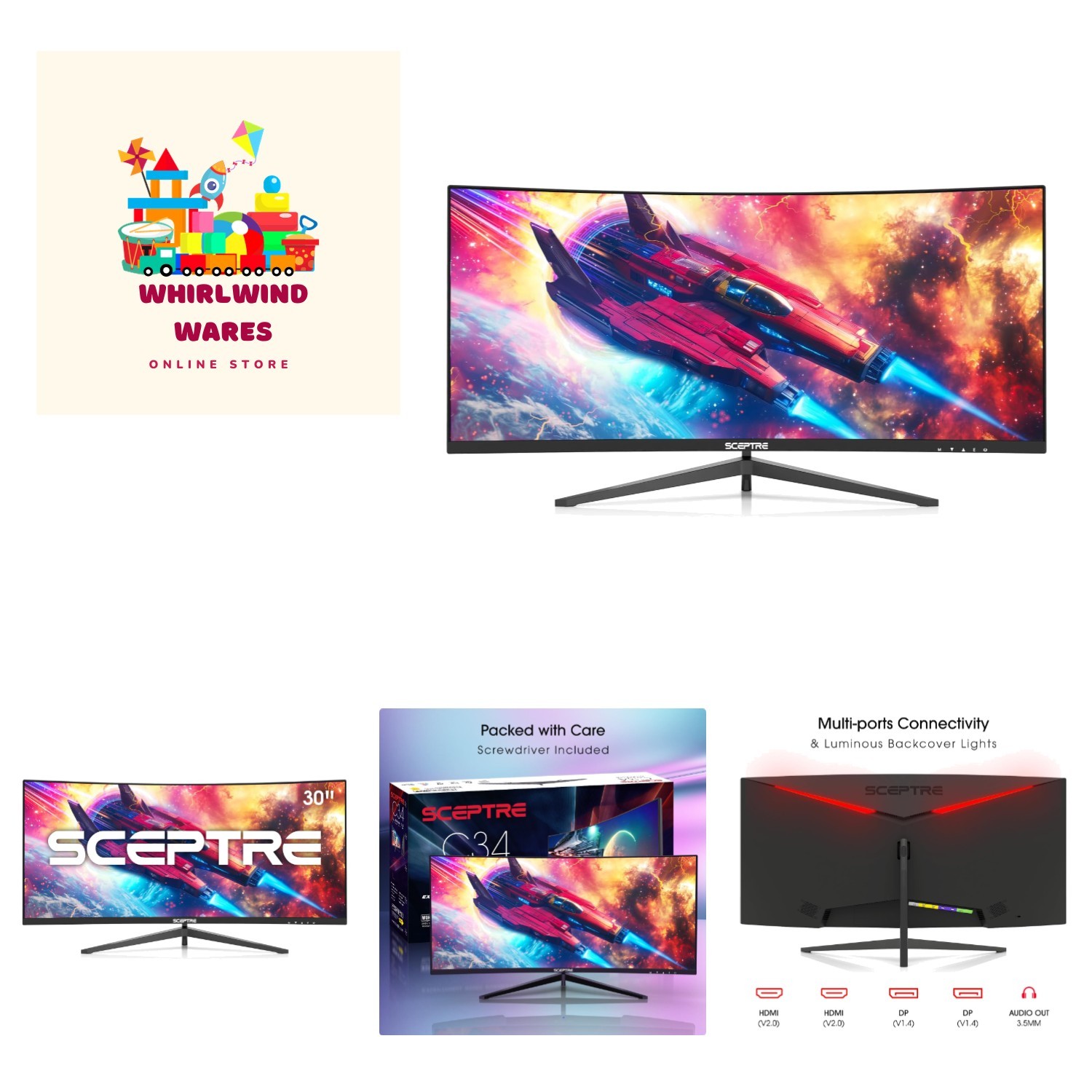 30″ Curved Gaming Monitor 2560x1080p – 200+Hz FreeSync, Built-in Speakers