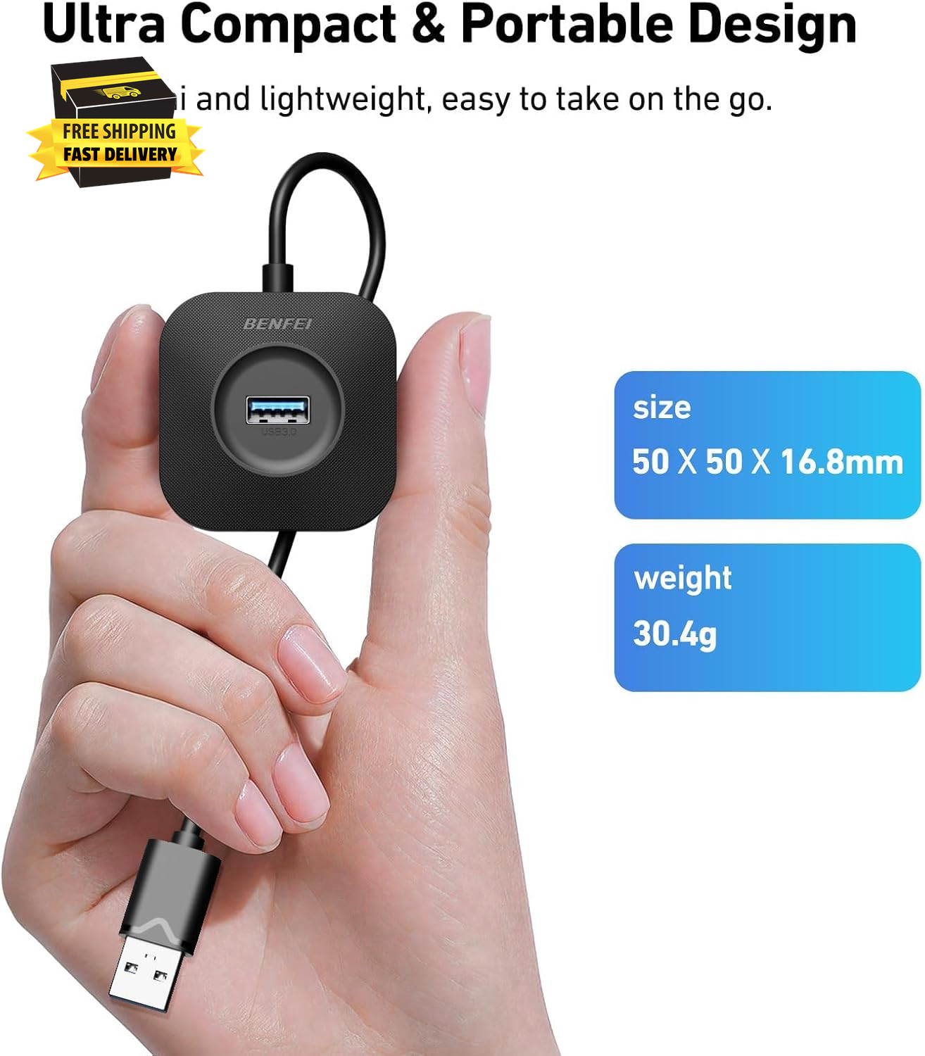 USB 3.0 Hub, 4 Ports USB a Splitter Ultra Compact for Mouse, Keyboard, Flash Dri