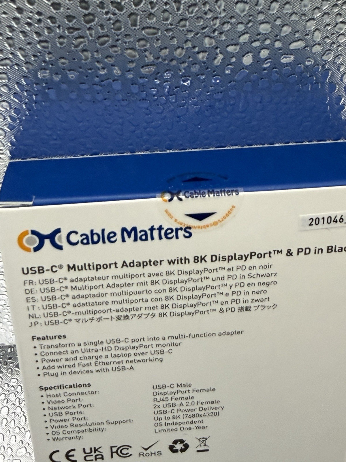 USB-C Multiport Adapter with 8K DisplayPort, 2x USB 2.0, 480 Mbps Ethernet & PD