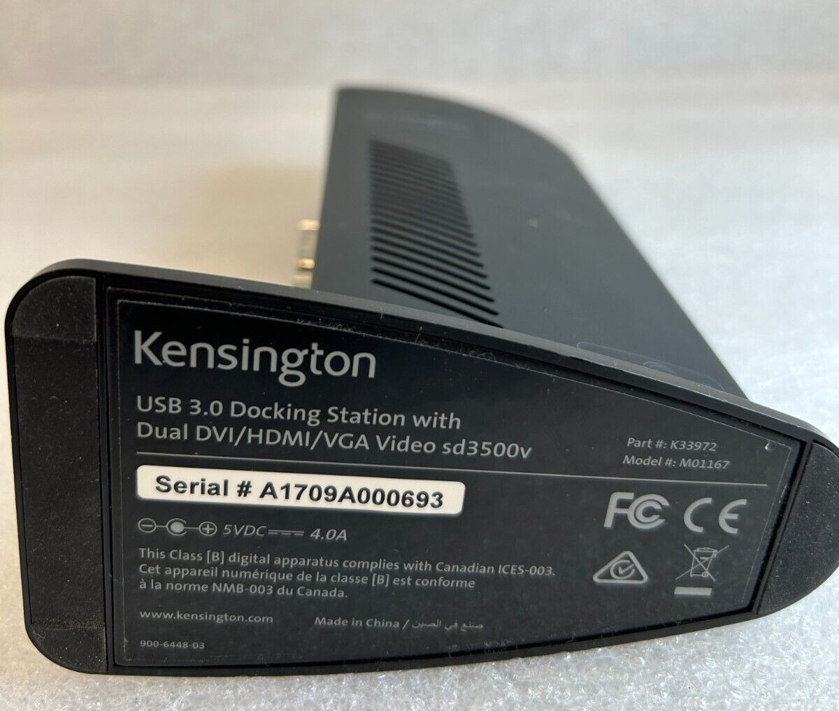 Kensington M01167 USB 3.0 Docking Station ONLY DVI/HDMI/VGA sd3500v – Free S/H