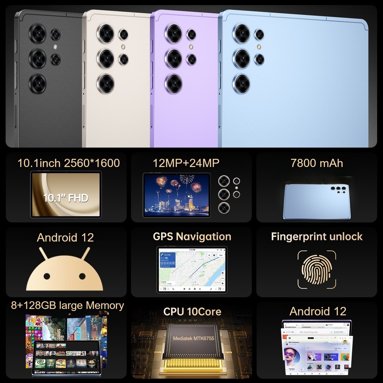 Pad 25 Ultra 10.1” Tablet PC 8+128GB 12+24MP Android 7800mAh IPS Dual Sim Gifts