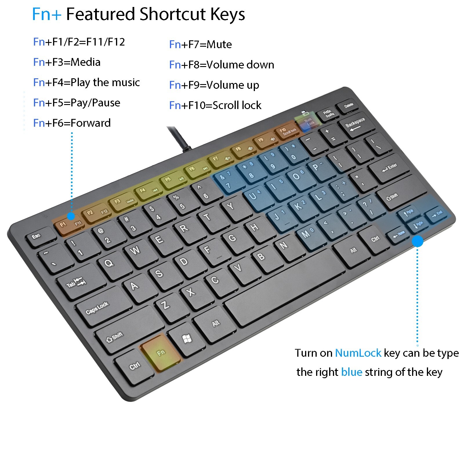 Ultra Thin Mini USB Wired Compact Keyboard for PC Mac Laptop 78 Key Silver Black