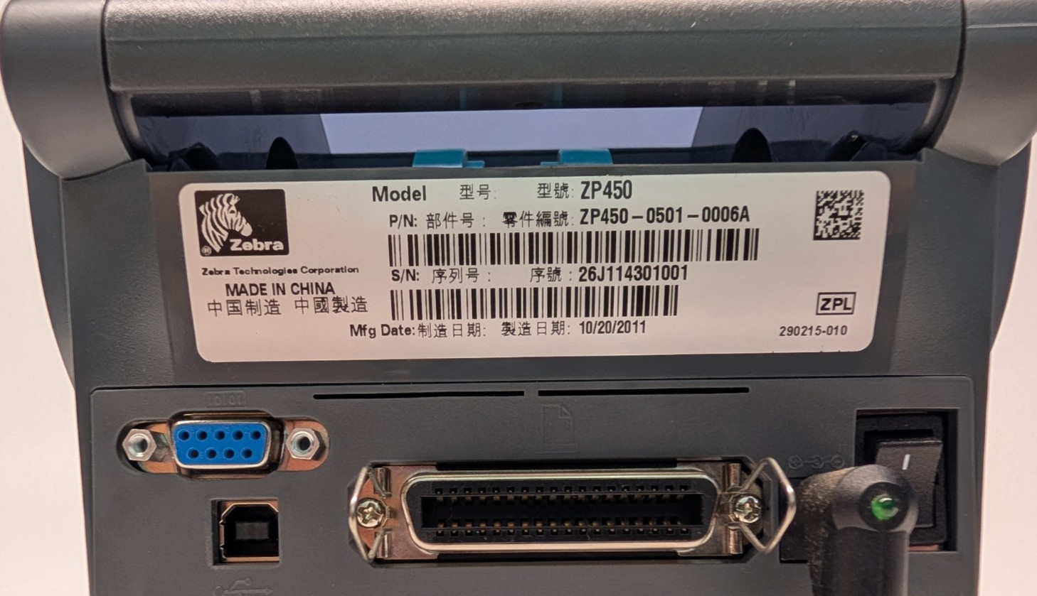 Zebra ZP 450 Label Thermal Bar Code Monochrome Printer