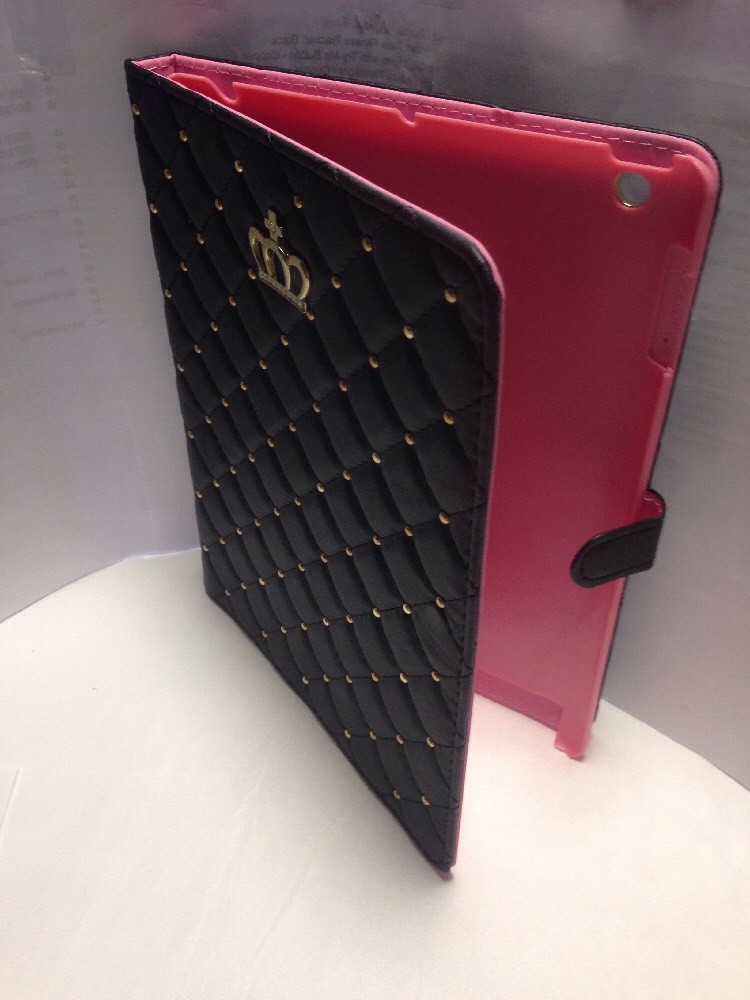 Full Cover Synthetic Leather Case For IPad 2/3/4 Black With Gold Accents