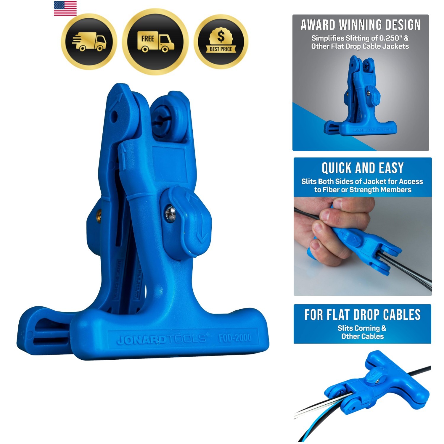 FOD-2000 Fiber Optic Drop Cable Slitter for 0.250″ Flat Cable, Blue
