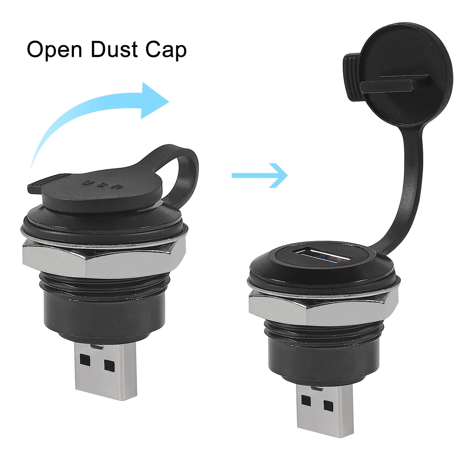 2 PCS USB 3.0 Panel Mount Coupler Waterproof Male To Female Conversion Cap