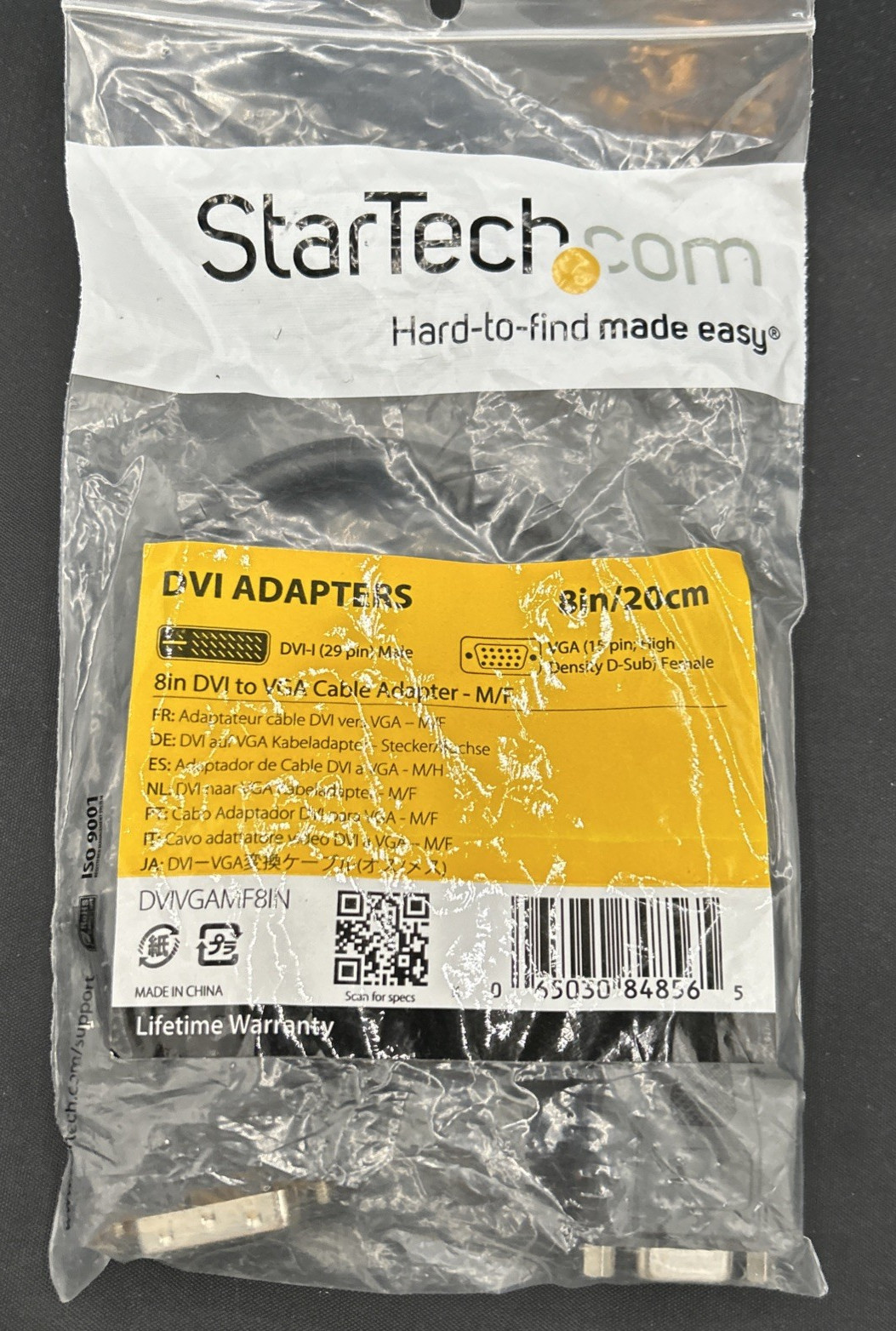 StarTech DVI to VGA Adapter 8in DVI‑I Male to VGA Female DVIVGAMF8IN New