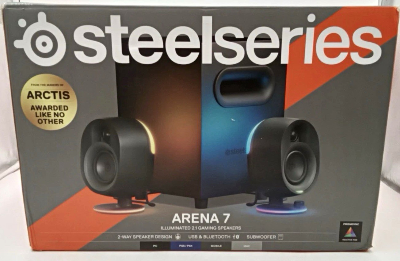 SteelSeries Arena 7 2.1 Illuminated Gaming Speakers w/ Subwoofer, USB BT Black